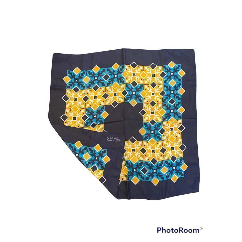 Vintage Jacques Piaget Silk Scarlette Geometric Blue Gold - Picture 2 of 4